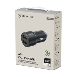  АЗУ Breaking A01, 2USB-A, QC 3.0, 15W, 3A (Черный) 