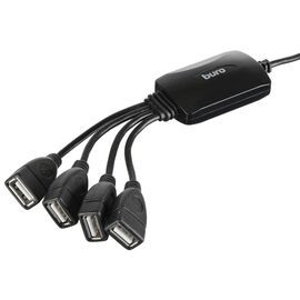  Разветвитель USB 2.0 Buro BU-HUB4-0.3-U2.0-Splitter 4порт. черный 