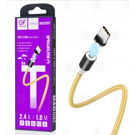  Кабель GFPower MAG09T USB (m)-Type-C (m) 1.0м 2.4A нейлон магнит золотой (1/200/800) 