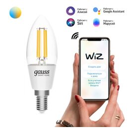  Умная лампа Gauss Smart Home DIM+CCT (1250112) E14 C35 4,5 Вт 2000-6500К филаментная 