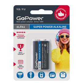  Батарейка GoPower Крона 6LR61 BL1 Alkaline 9V (1/10/240) 